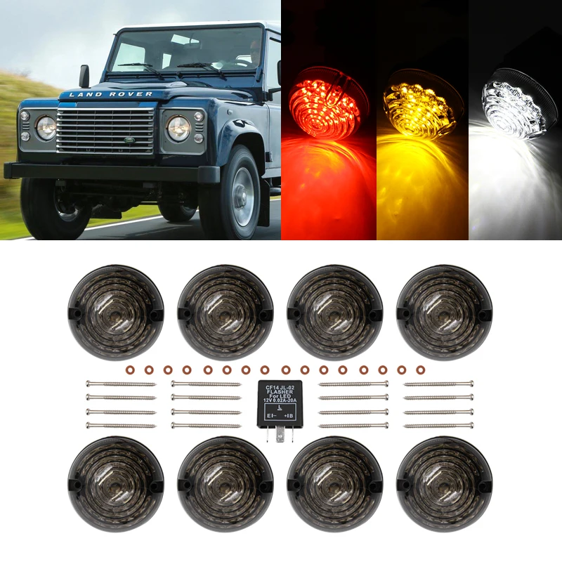 

8 шт. дымчатые линзы для Land Rover Defender 90 110 1983-Полный комплект для модернизации светодиодной лампы 73 мм