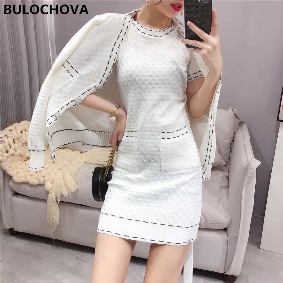 Женский комплект из 2 предметов пальто с V-образным вырезом и облегающее платье