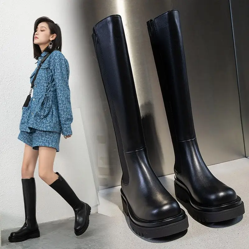 

Женские сапоги до колена на квадратном каблуке, из натуральной кожи, размеры 34-43