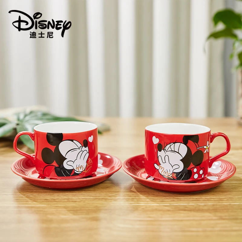 

Original Disney Mickey and Minnie Cups Creative Cartoon Ceramic Cup and Saucer Set Coffee Cup with Saucer 2pcs
