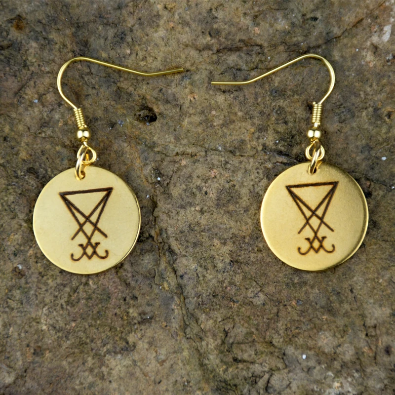Винтажные висячие серьги Lucifer Satanic sigili Coin Wiccan сатана амулет Висячие для женщин |