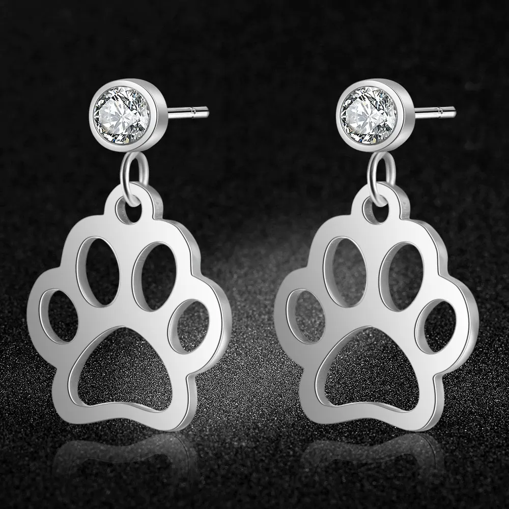 Dog Cat Kitty Pet Paw Stud Earrings Wholesale 100% Stainless Steel Animal Elephant Bear Swallow Frog Ear Studs Dropshipping images - 6