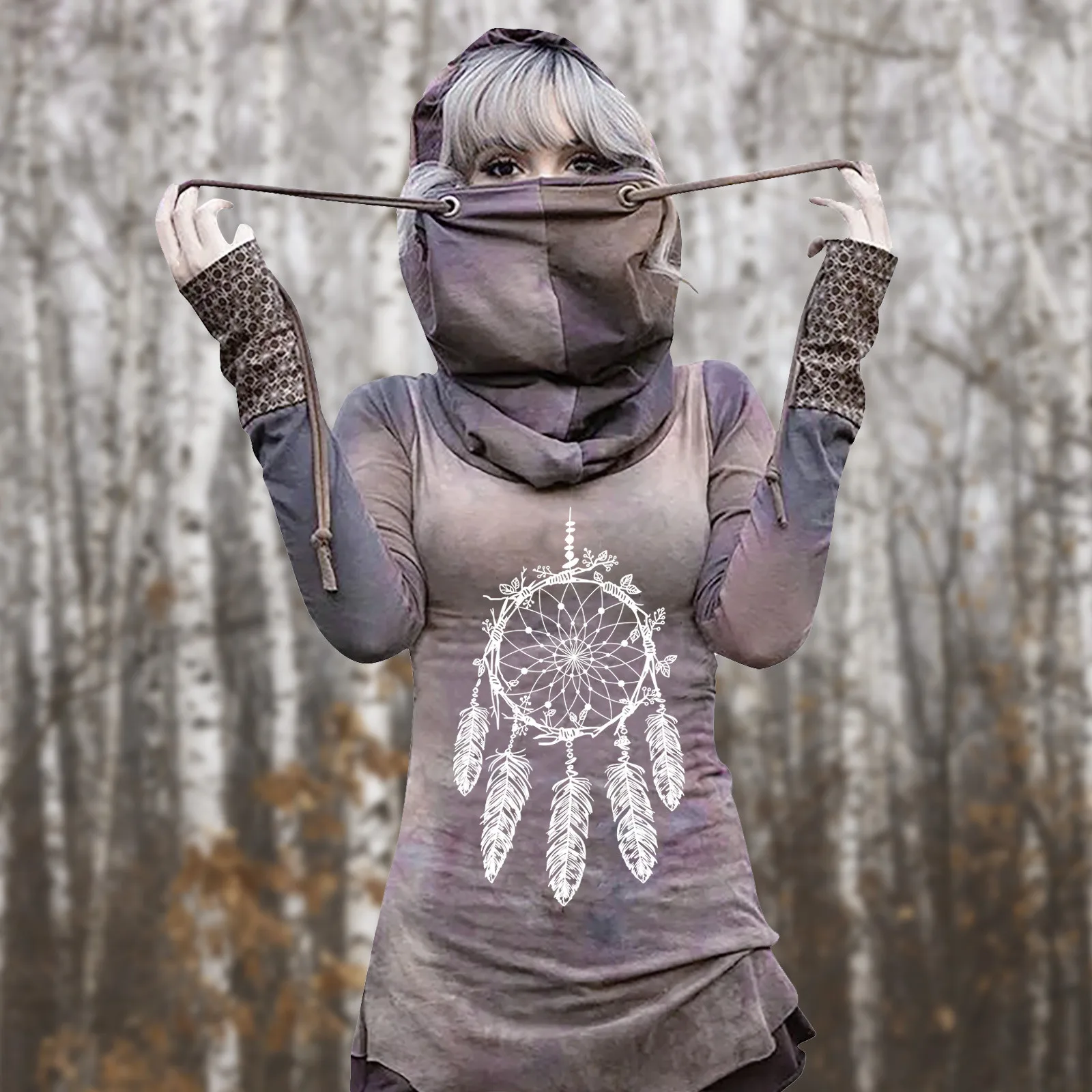

Women Vintage Hoodies Long Sleeve Moon Sun Design Punk Gothic Funny Hooded Sweatshirt Autumn Winter Female Clothing Dropshipping