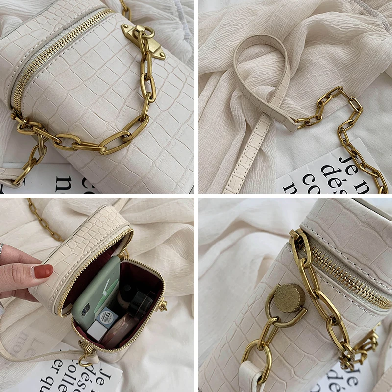 

JIEROTYX Travel Crossbody Bag For Women Designer PU Leather Metal Chain Pendant Shoulder Bag Fashion Temperament For Girls