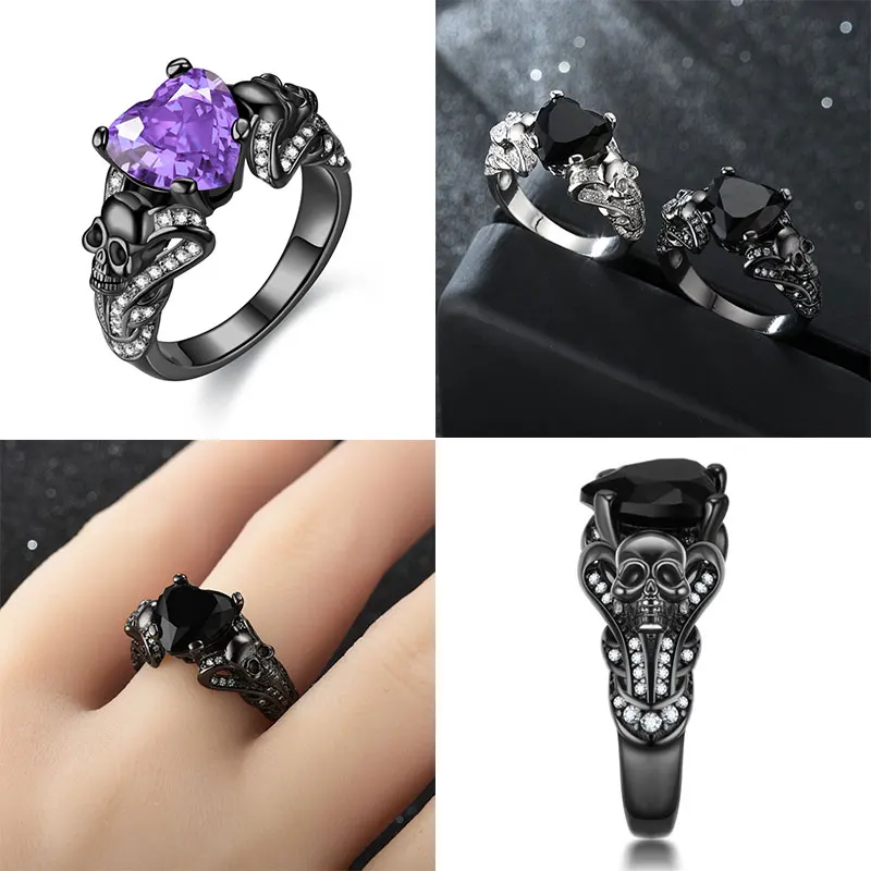 Панк Череп модное кольцо Свадебное Сердце Кристалл CZ готические цветочные