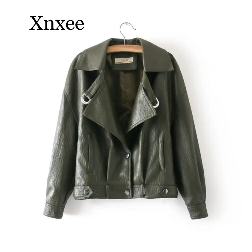 Women Faux Leather Jacket Batwing Sleeve Vintage Biker Coat Short Zipper Motor PU Red Jacket Spring Street Leather Coat vintage