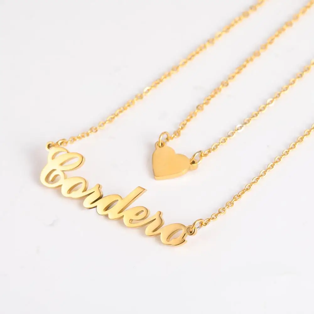 

Cazador Custom Name Heart Double Layer Necklace Stainless Steel Necklace For Couple Mother's Day Jewelry Gift