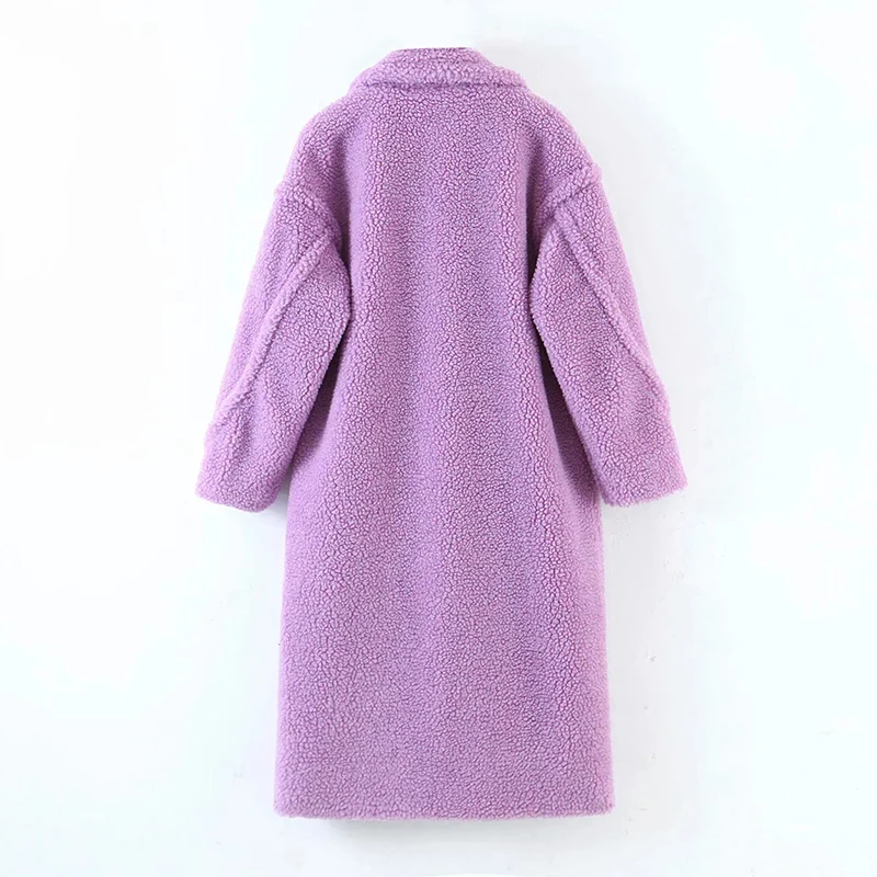 

2020 Winter Casual Solid Teddy Coat Women Long Sleeve Fleece Long Jacket Turn Down Collar Lamb Fur Coat Outerwear Fourrure