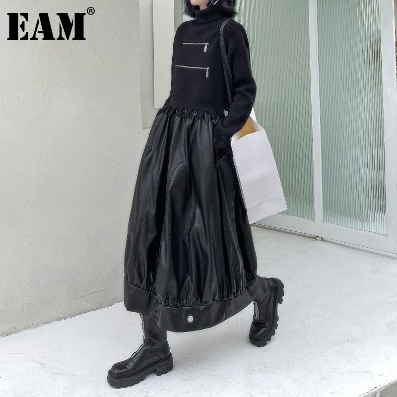 

[EAM] Элегантная плиссированная юбка из искусственной кожи с высокой эластичной резинкой на талии в армейском и зеленом цвете Женская модная ...