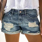 Модные джинсовые шорты, женские универсальные рваные однотонные горячие брюки с высокой талией и дырками, женские летние повседневные облегающие джинсовые шорты #40