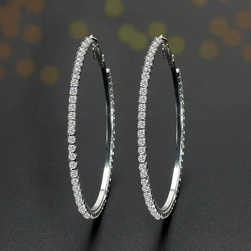 

2020 new fashion exaggerated style shiny crystal Rhine women's Big Round Earrings exquisite luxury women's Earrings Jewelry Gift