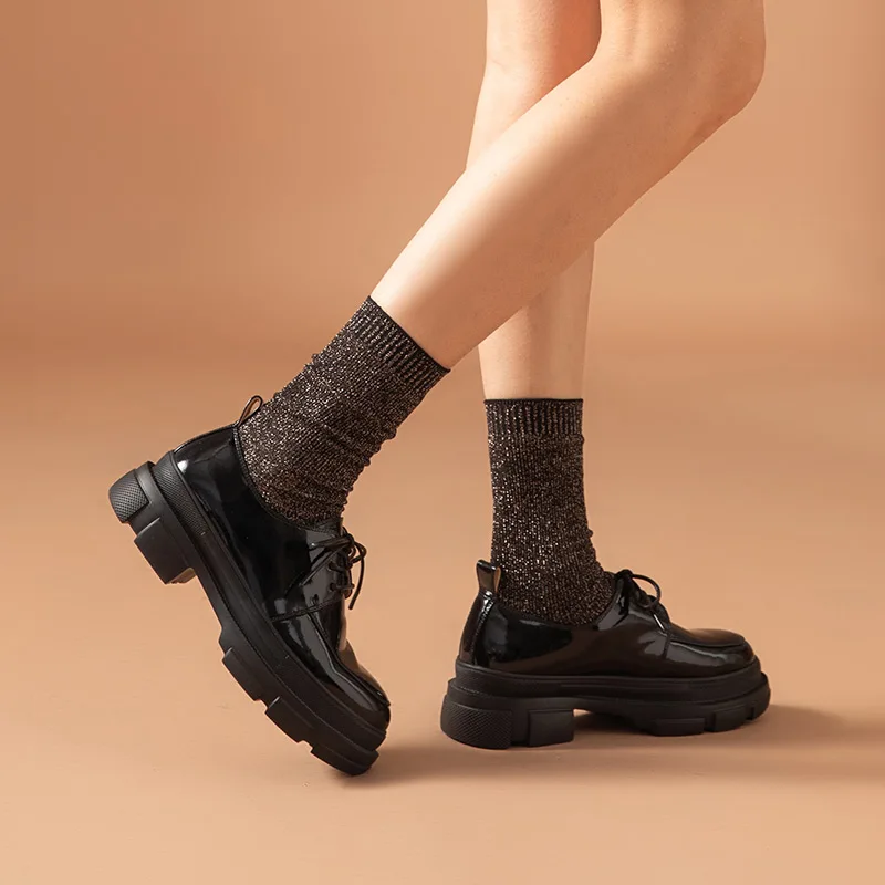 

Flat Platform Shoes Women Patent Leather Casual Flats Lace Up Round Toe Ladies Spring Derby Shoes Handmade shoes women