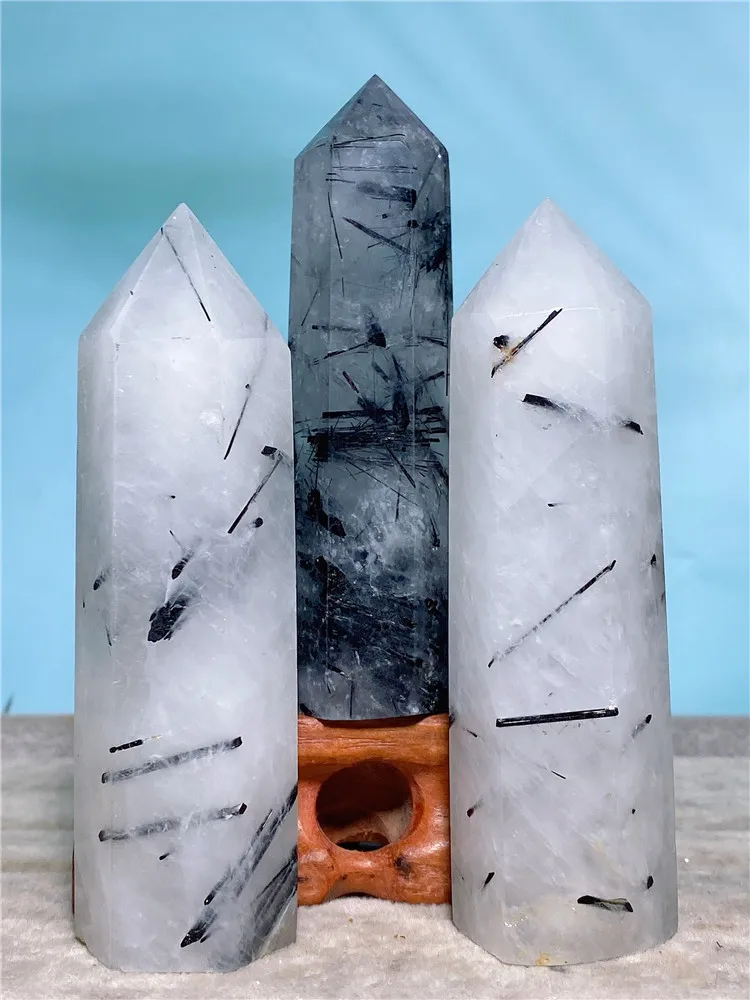 

Tourmaline Natural White And Black Quartz Crystal Tower Point Meditation Reiki Witchcraft Wand Fashion Ornament Home Decoration