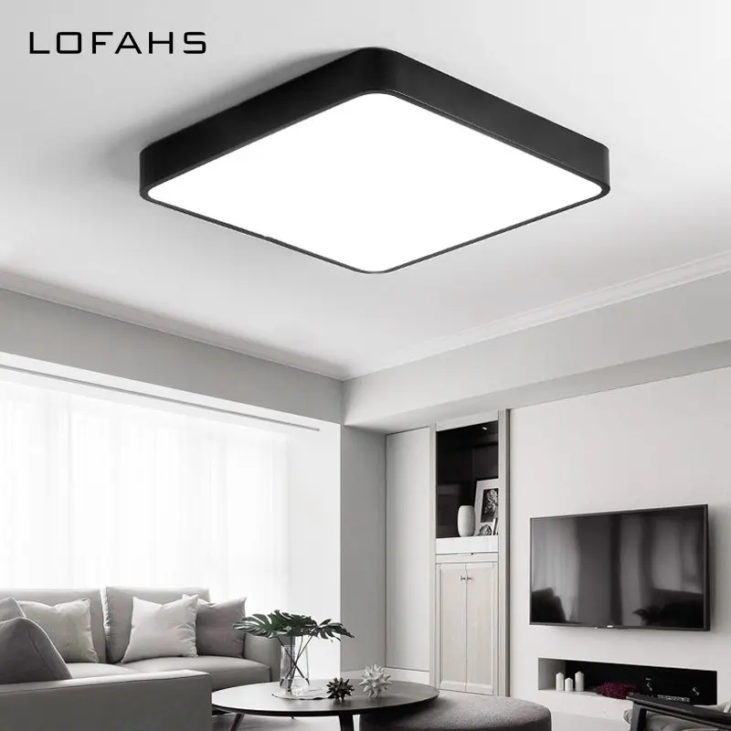 LOFAHS rectángulo de aluminio luces de techo Led modernas para la sala de techo de dormitorio-luces Blanco/Negro remoto led de techo-lámpara