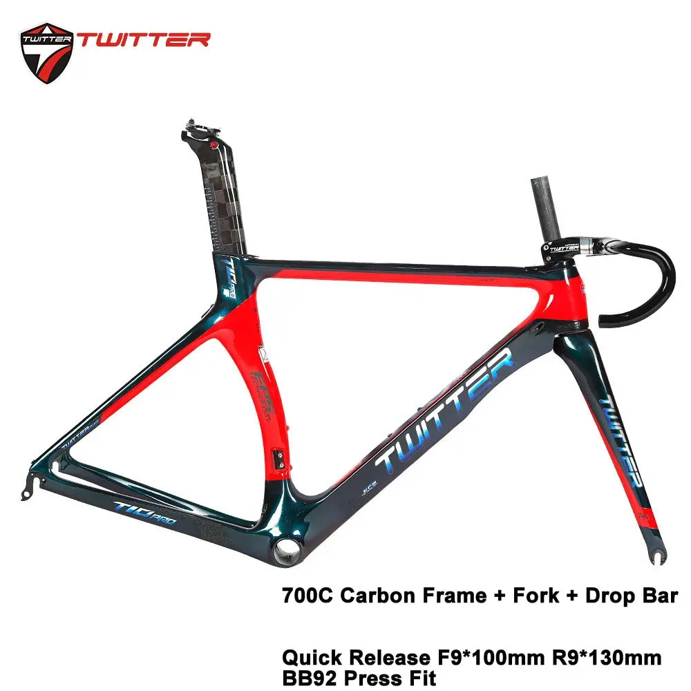 

Twitter T10pro-discolor Road Bike Carbon Frame Fork Seatpost Bend Handlebar 4 In 1 700c Frame Carbon 44*54 Tapered Headset