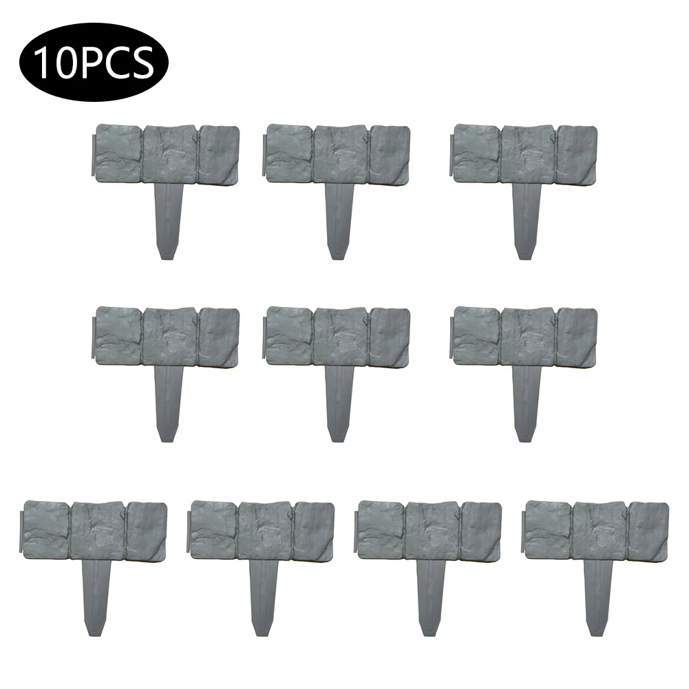 

10 Pcs Folding Landscape Gray Plastic Flower Fence-Path Garden Plant Border Edging Lawn Imitation Stone Fence Grounding Fence