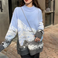 2021 autumn winter korean style loose snow mountain sweaters thick warm knitted sweaters and pullovers womens c8202