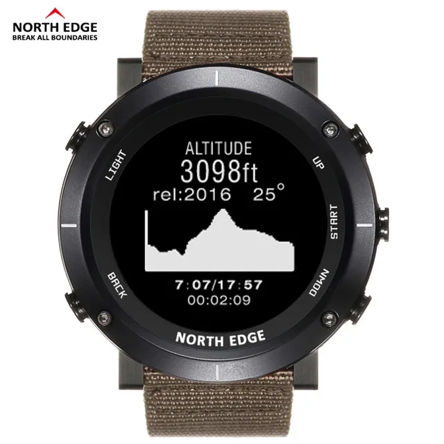 RANGE B Khaki nylon NORTH EDGE, мужские спортивные часы, компас, альтиметр, термометр, барометр, пульсометр, шагомер, цифровые часы для бега, пешего туризма, альпинизма - Цвет: RANGE B Khaki nylon