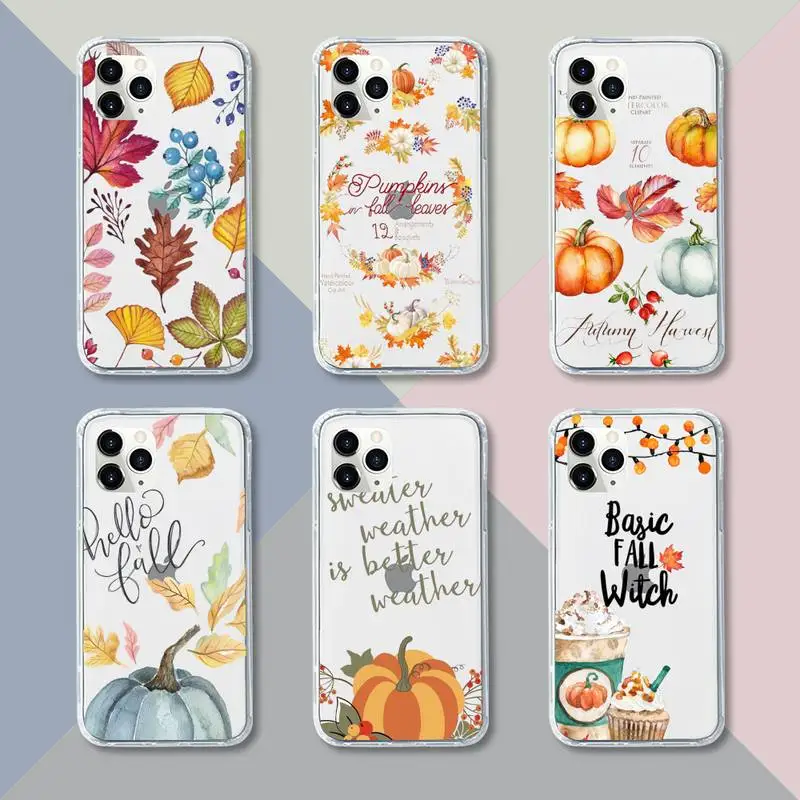 

Pumpkin happy autumn fall leaves Phone Case Transparent soft For iphone 12 11 13 7 8 6 s plus x xs xr pro max mini