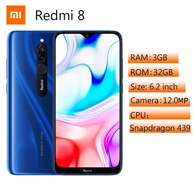 Xiaomi Redmi 8 смартфон с восьмиядерным процессором Snapdragon 439 ОЗУ 3 ГБ ПЗУ 32 6 22 МП 5000 мАч |