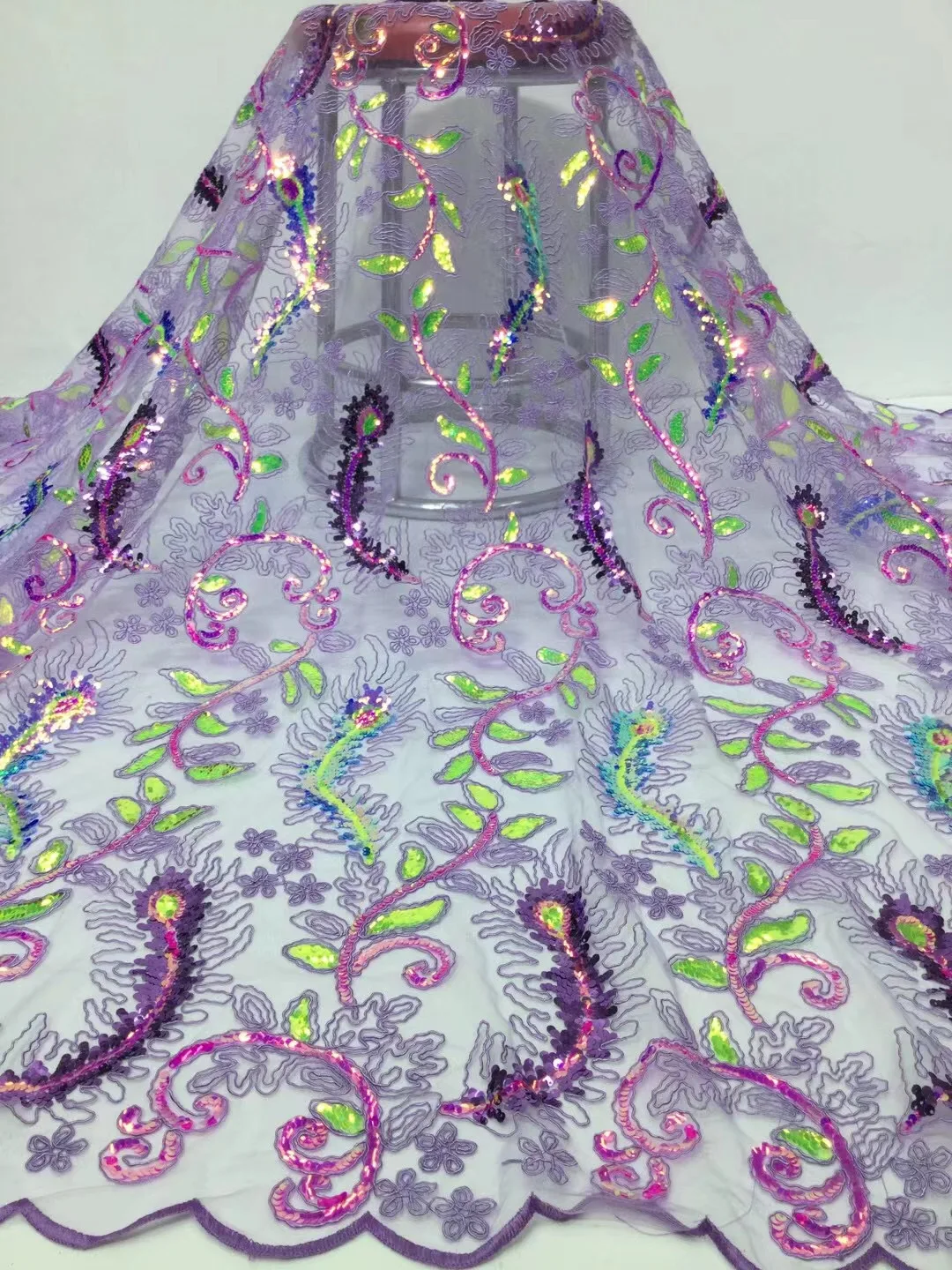 

African French sequins Lace Fabric High Quality yellow Lace Fabric Nigerian Tulle Mesh Lace Fabrics for Wedding