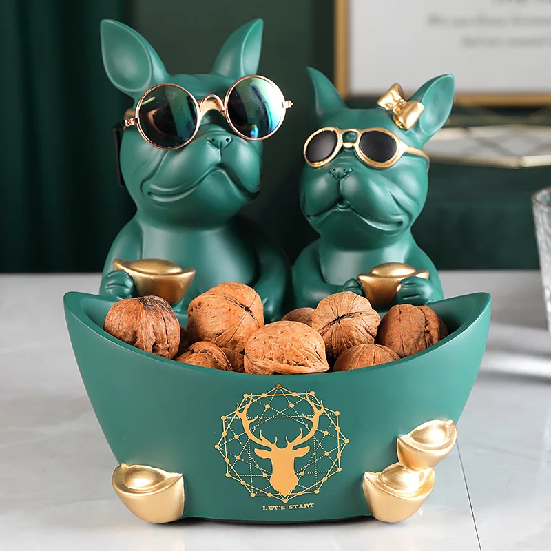

Dog lovers Figurines Moden Crafts Animals Miniature cute ornaments for Home office decoration Storage bowl Carved Collectible