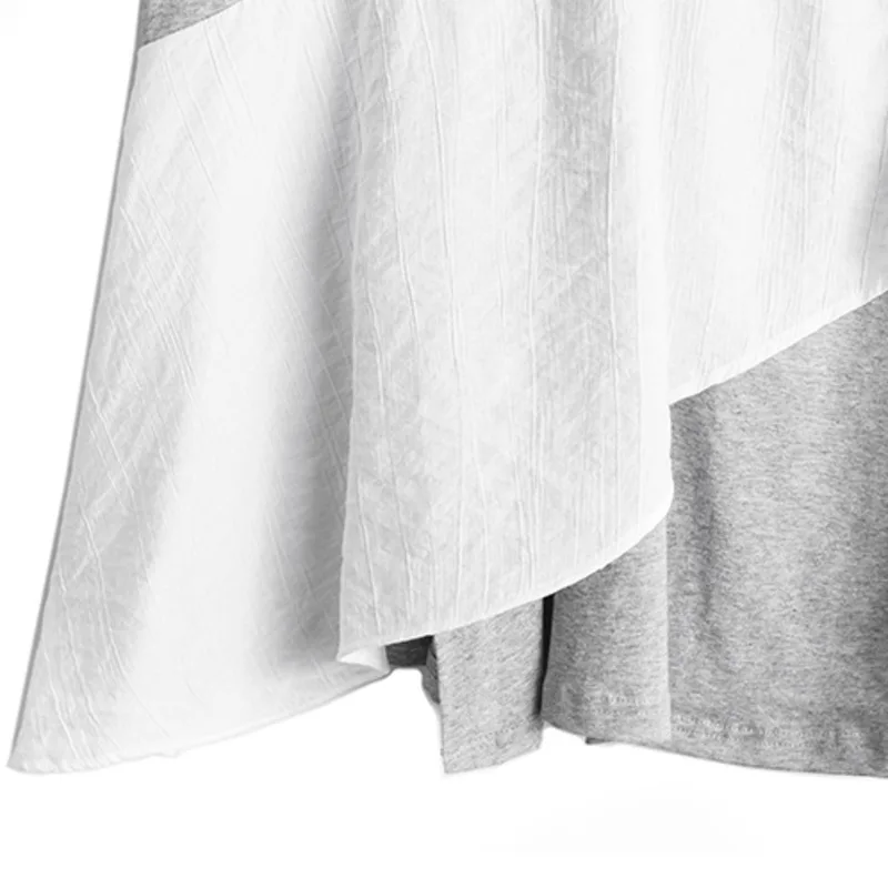 

IEQJ Women T-shirt New Round Neck Short Sleeve Patchwork Panelled Ruffles Split Pleated Fashion Tide Spring Autumn 2021 8P627