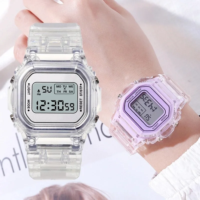 

Transparent Strap Watch Vintage LED Digital Sports Military Watches Electronic Wrist Band Clock Women Valentine's Day Gifts