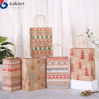 12pcs kraft paper package bag christmas gift wrapping bags new year party candy cake cookies bag pouch snowflake santa pattern