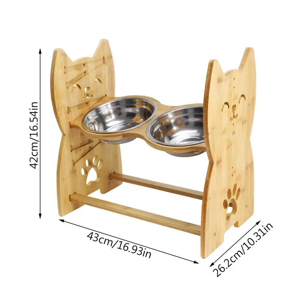 

Pet Dog Bowls Elevated Heights Adjustable Bamboo Food And Water Dishes Foldable Wooden Stand Pet Cat Neck Care Raise With Bracke