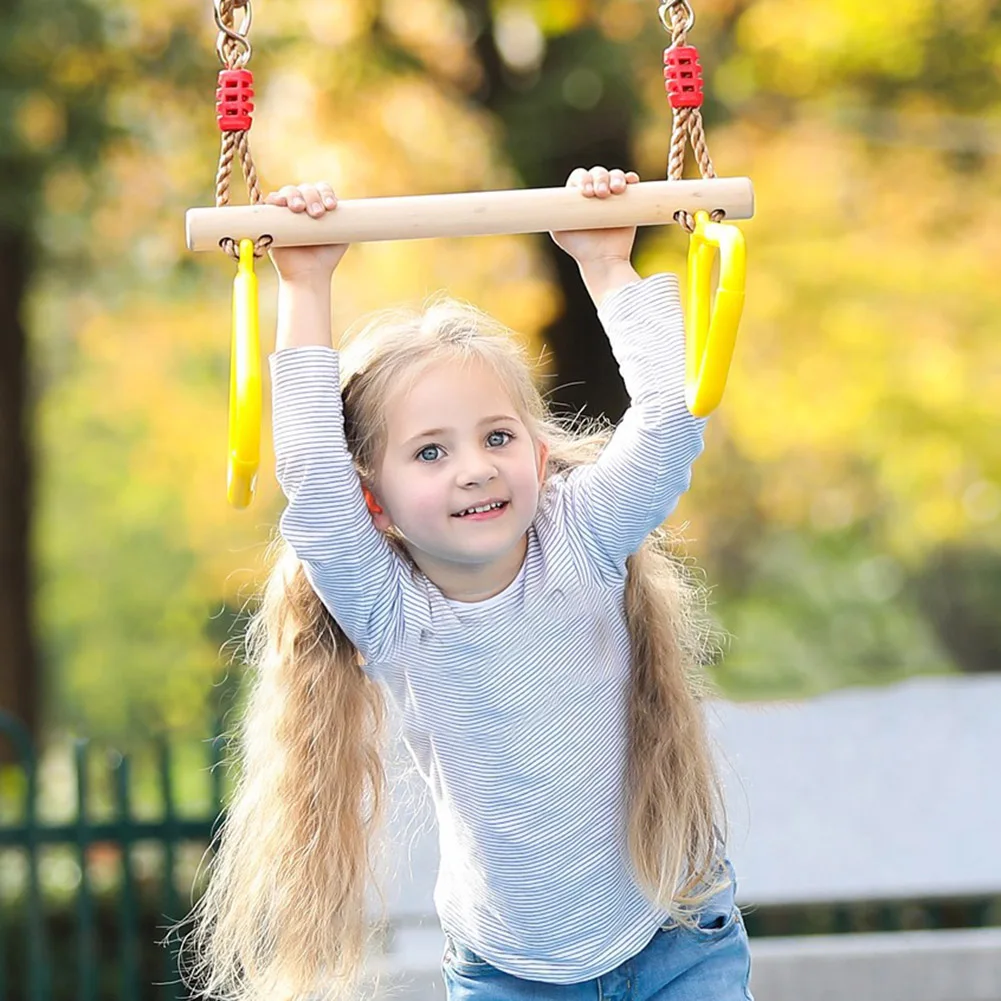 

Newly Kids Heavy Duty Swing Hand Rings Wooden Swing Toy Children Outdoor Swing Set Fitness Supplies S66