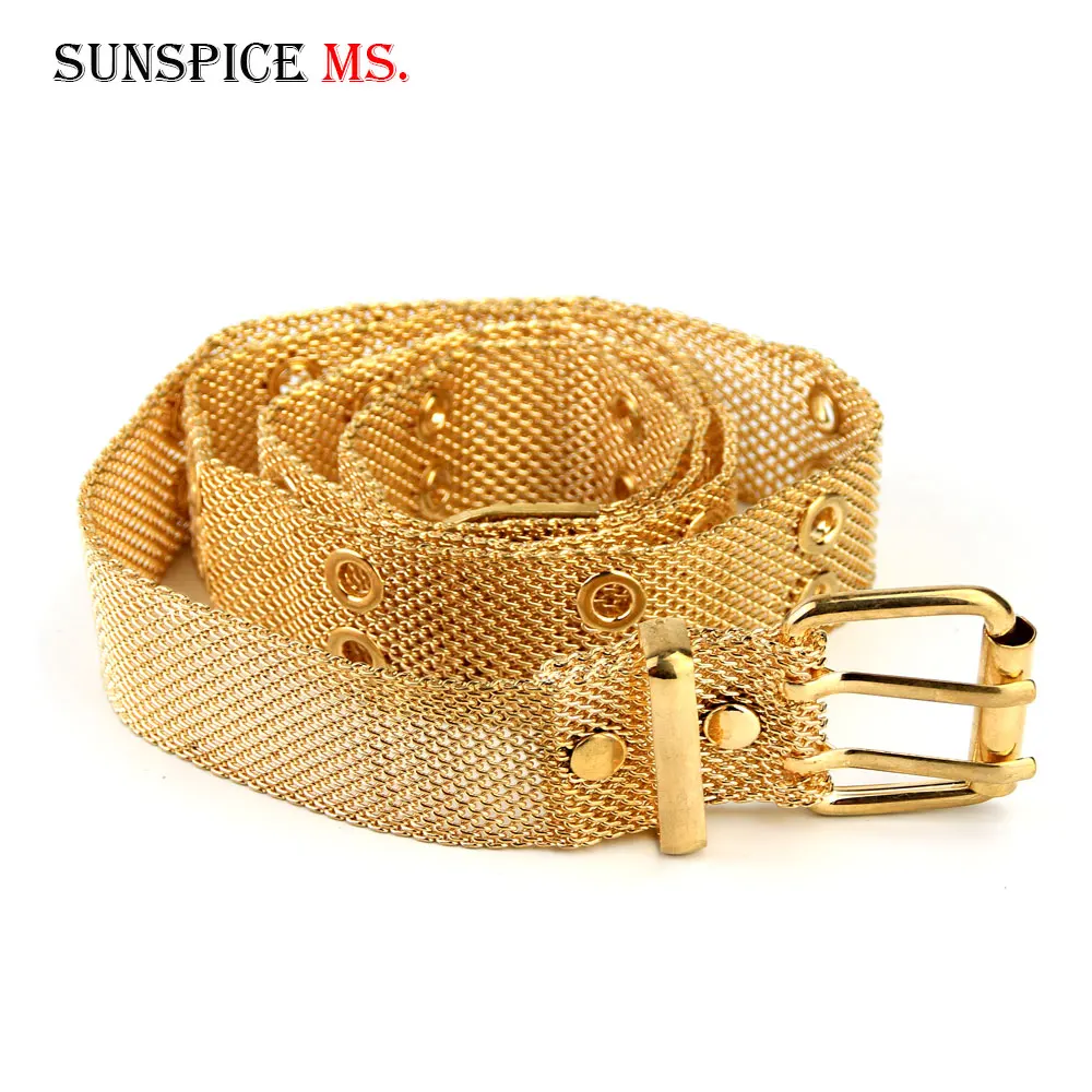 Sunspicems модный металлический сетчатый пояс золотого и серебряного цвета для