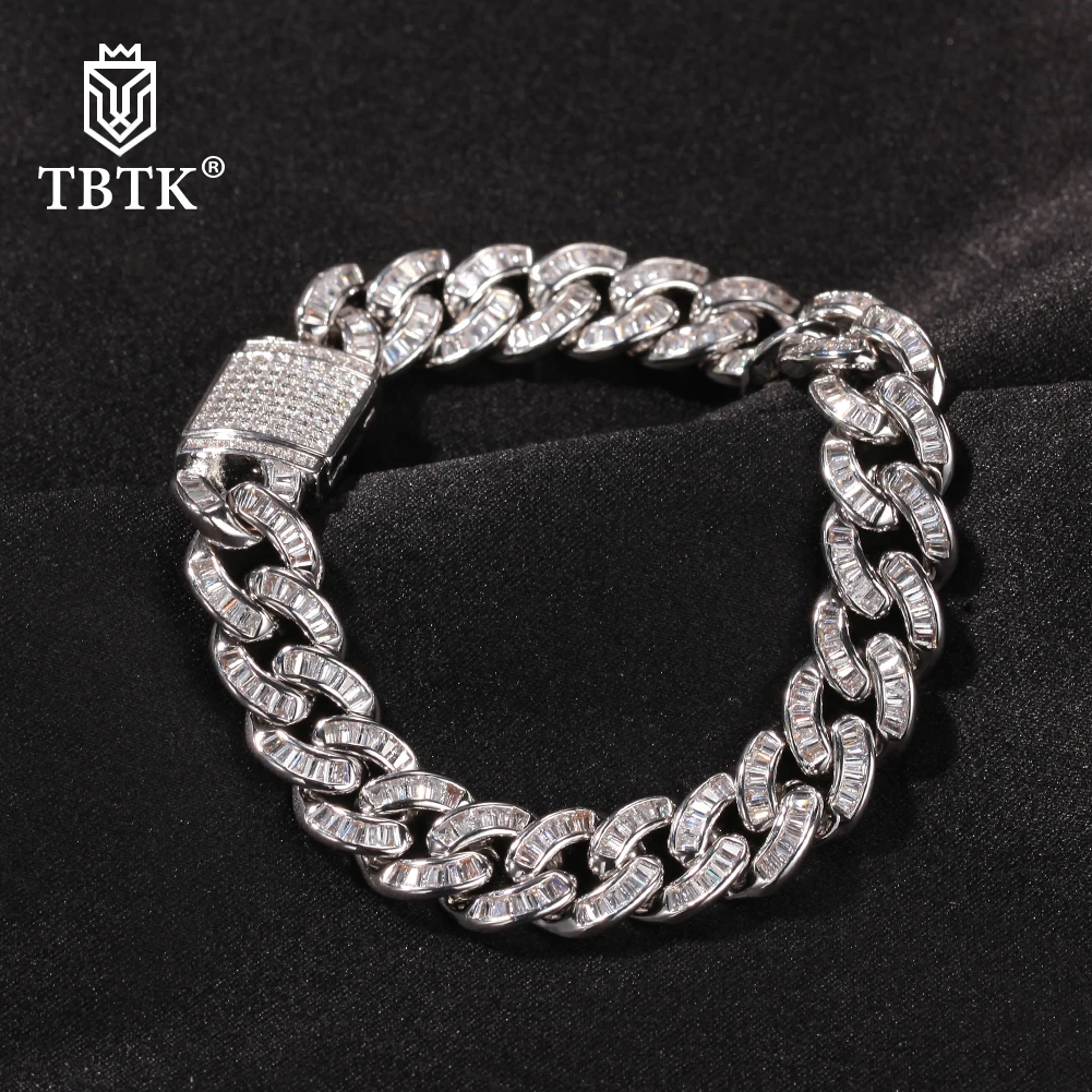 

TBTK Hiphop Miami Cuban link Chain Bracelet Bling Iced Out Baguette CZ Bracelet Luxury Wrist Rapper Punk Jewelry For Gift