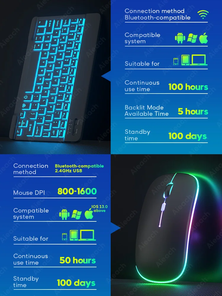 Фото Клавиатура Teclado с подсветкой совместимая Bluetooth для iPad Android Windows iOS телефона Клавиатура Teclado с подсветкой совместимая Bluetooth для iPad Android Windows iOS телефона
