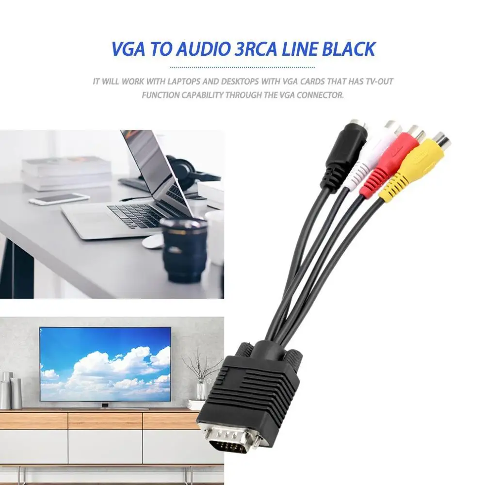 1 шт. VGA SVGA к S VIDEO 3 RCA конвертер Кабель Видео ТВ из s видео AV адаптер plug and play|Кабели VGA|