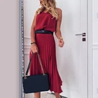 Женское платье на тонких бретелях, однотонное плиссированное платье миди с большим подолом, 2020