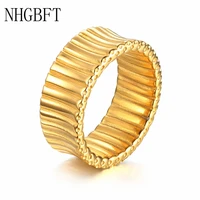 nhgbft 8mm wide classic embossing design rings for women stainless steel metal chain wedding ring jewelry