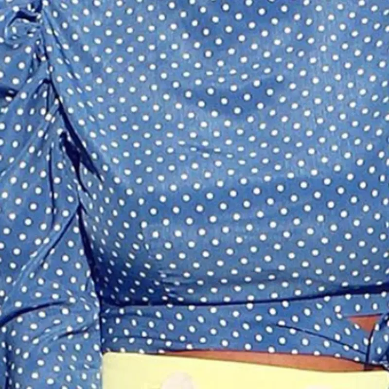 2019 осенний пышный короткий топ с длинным рукавом в синий горошек принтом для