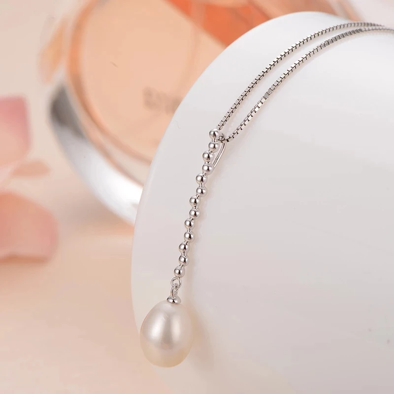 

gN Pearl Genuien 925 Sterling Silver 8-9mm Natural Freshwater Waterdrop Pearl Pendants Jewelry Women Necklaces Chains gNPearl