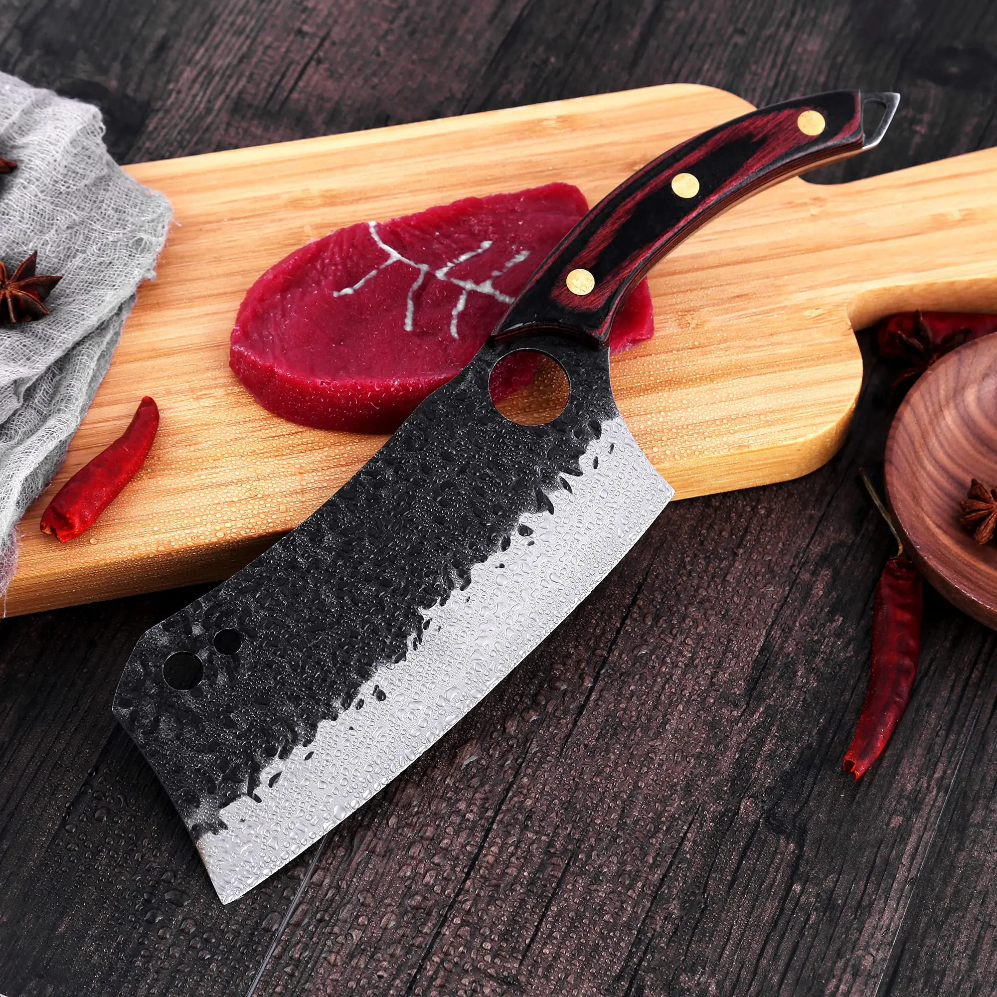 XYj Full Tang 7 Inch Cleaver Slicing Knives Stainless Steel Non-stick Sharp Blade Vegetable Cooking With Mini Whetstone | Дом и сад