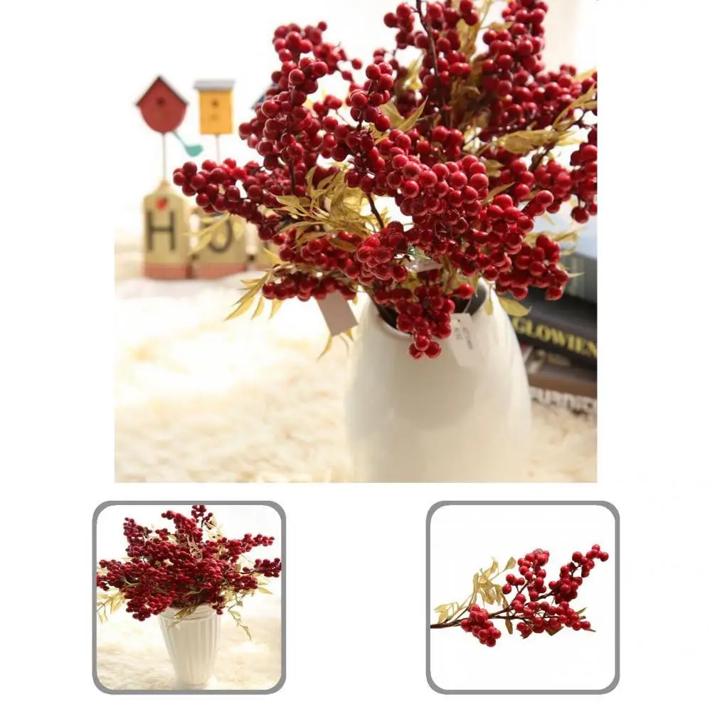 

1Pc Colorful Christmas Artificial Berry Delicate Anti-fall Artificial Berry Stem Desk Decor Christmas Fake Plant