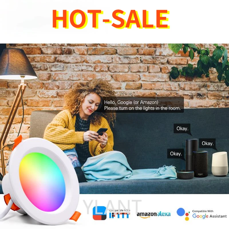 

5W 7W 9W RGB Color Changing Warm Cool light Work with Alexa Google Home LED Downlight WiFi Smart APP Dimming Round Spot Light