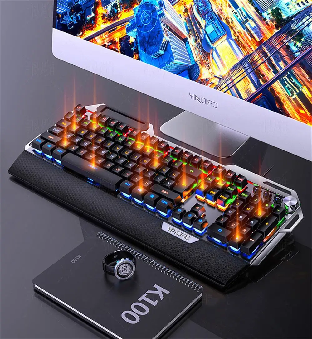 mechanical gaming keyboard104 key rgb led backlit computer keyboard black blue switch suitable for lol pc gamerswindows game free global shipping