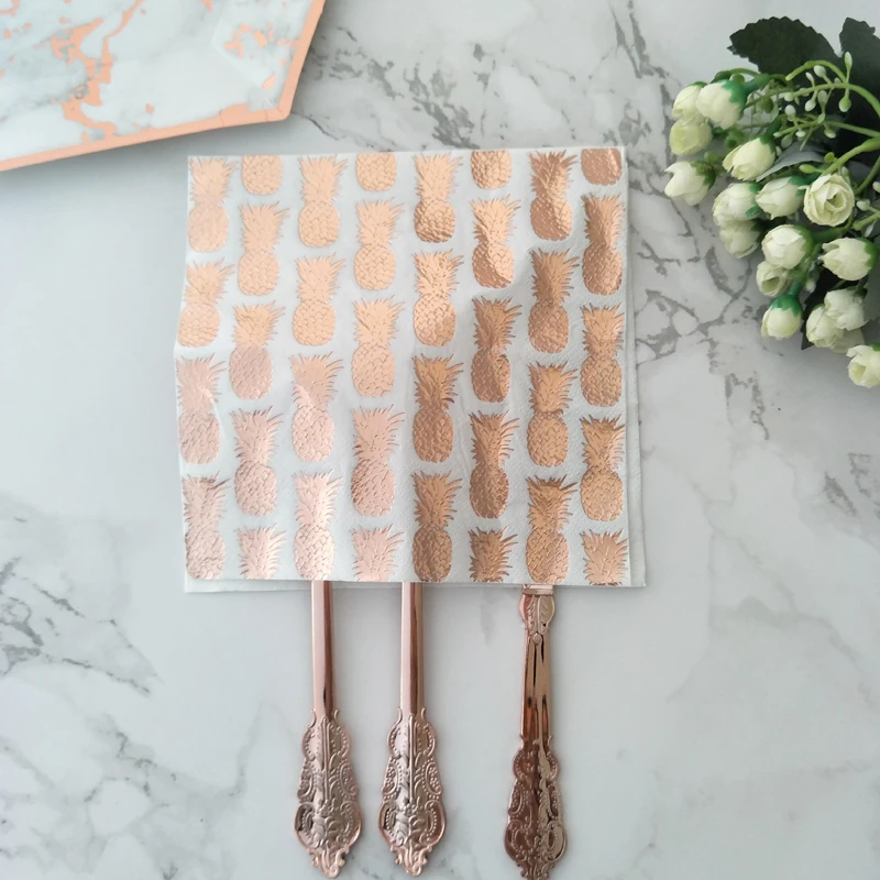 

200pcs Rose Gold Foil Pineapper Paper Napkins Luau Beach Tropical Birthday Party Tableware Cocktail Paper Napkins/Serviette