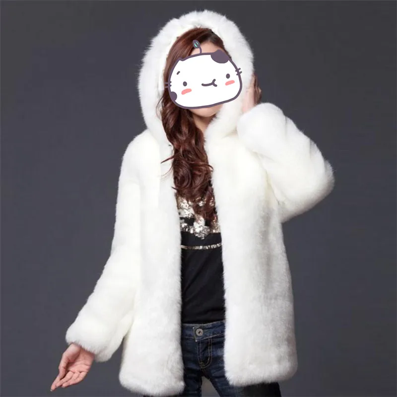 

Длинное пальто из искусственного меха кролика норки, женское осенне-зимнее пальто, белая и черная модная повседневная длинная теплая куртк...