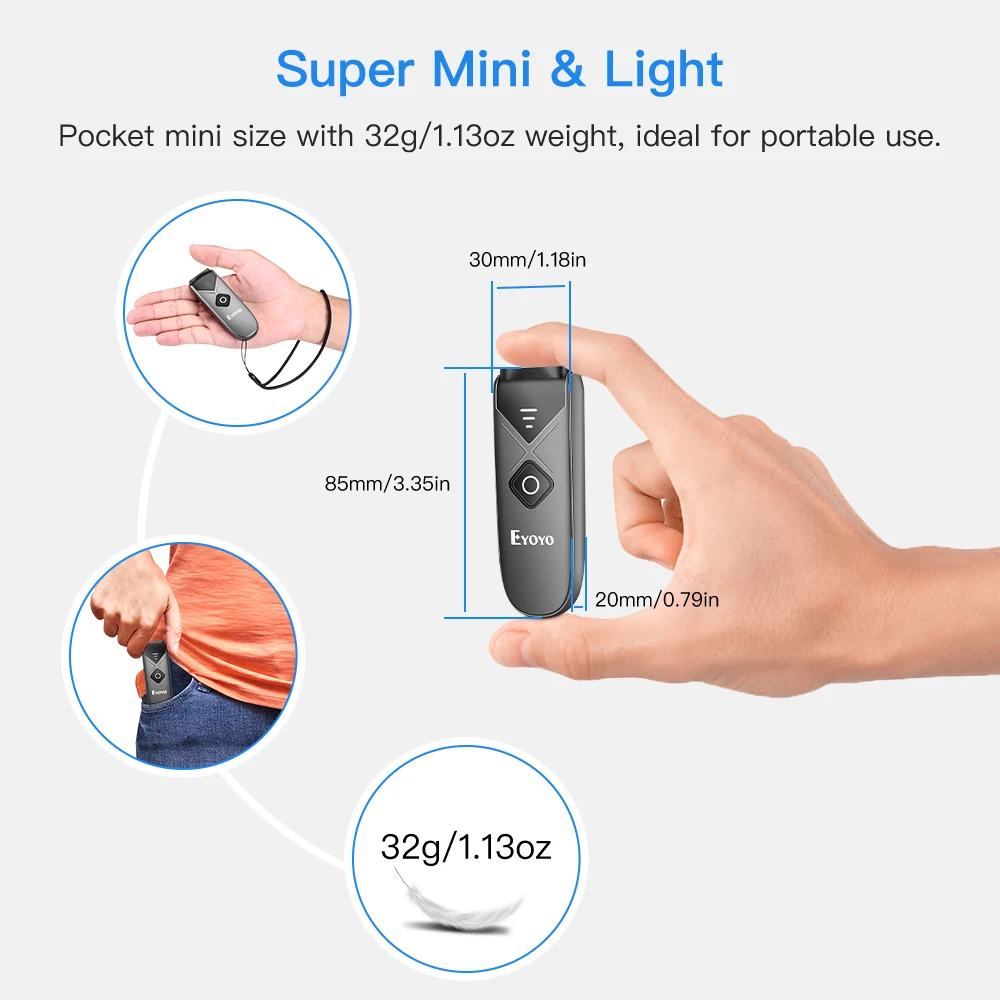Мини-сканер штрих-кода Eyoyo портативный USB проводной/Bluetooth/2 4G 1D 2D QR PDF417 | Компьютеры