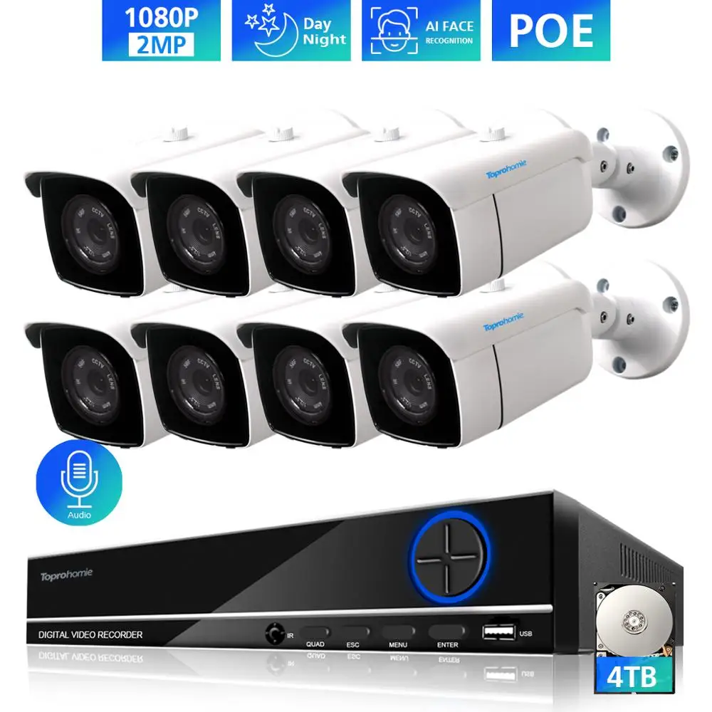 Камера видеонаблюдения TOPROHOMIE H.265 + 8 каналов 5 МП POE NVR AI 2 для дневной и ночной