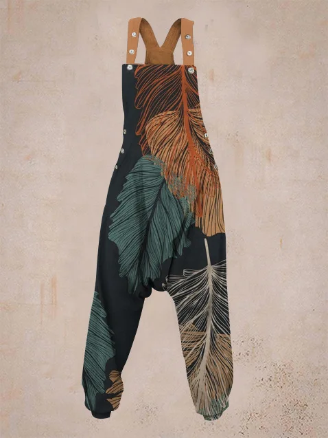 

2021 Fashion Women Summer Harem Print Jumpsuit Vintage Sleeveless Straps Trouser Plus Size Casual Rompers Jumpsuit For Women