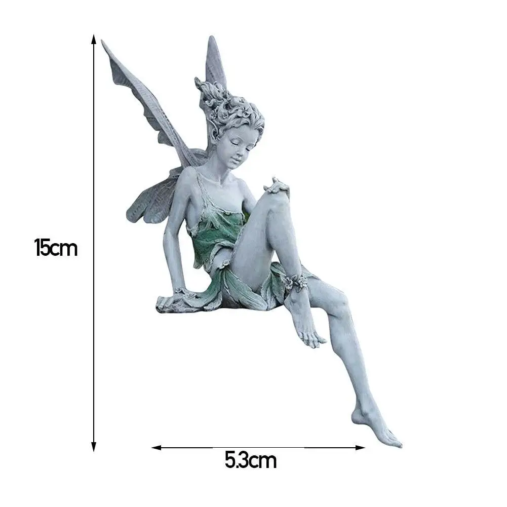 

1pc Tudor And Turek Resin Sitting Fairy Statue Garden Ornament Porch Sculpture Yard Craft Landscaping For Home Garden Decoration