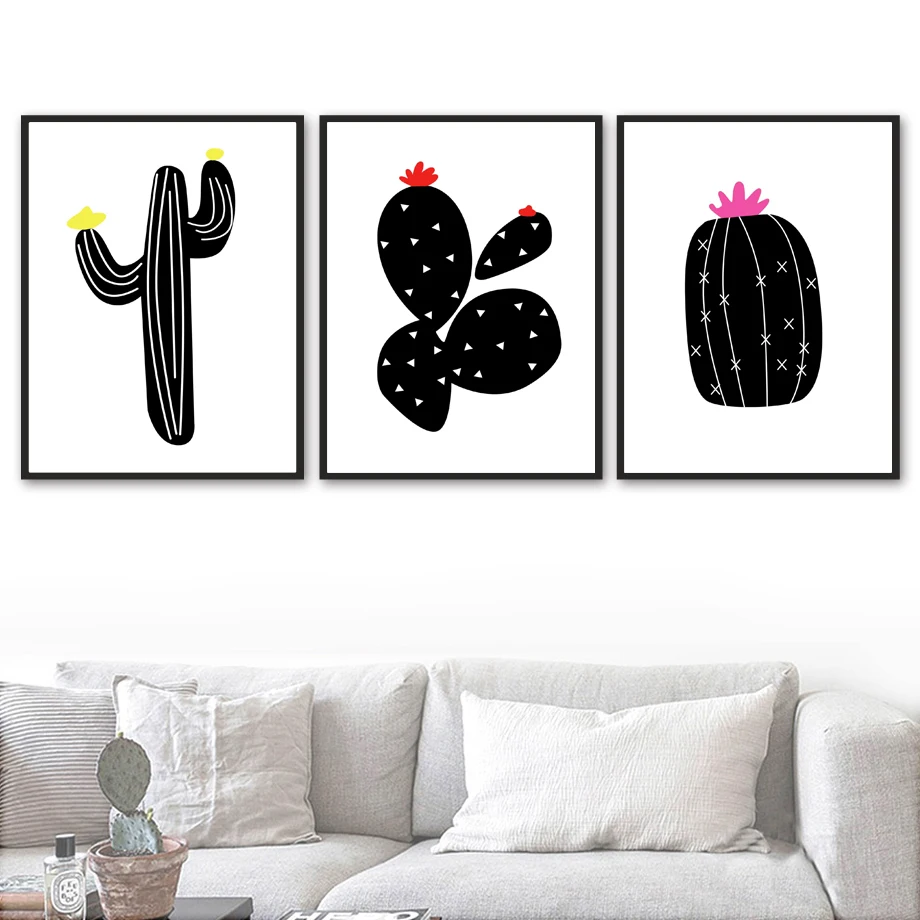 

Cute Modern Black White Desert Cactus Flower Wall Art Canvas Painting Nordic Posters And Prints Wall Pictures Kids Room Decor